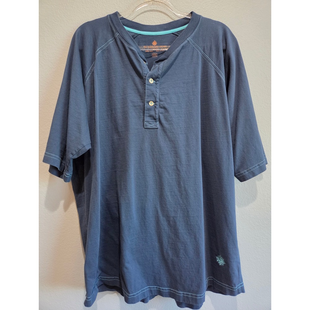 The Territory Ahead Henley Shirt Men XXL Blue Short Sleeve Cotton Stitched EXCL